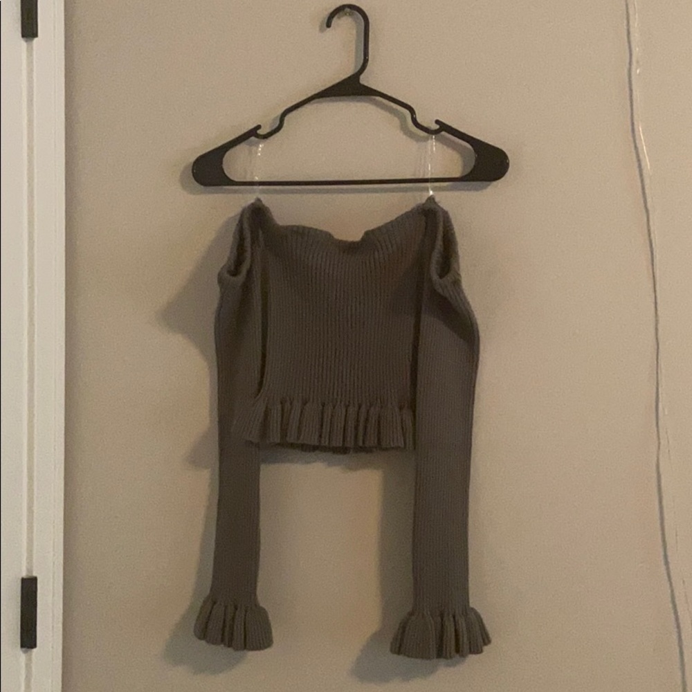 off shoulder green sweater